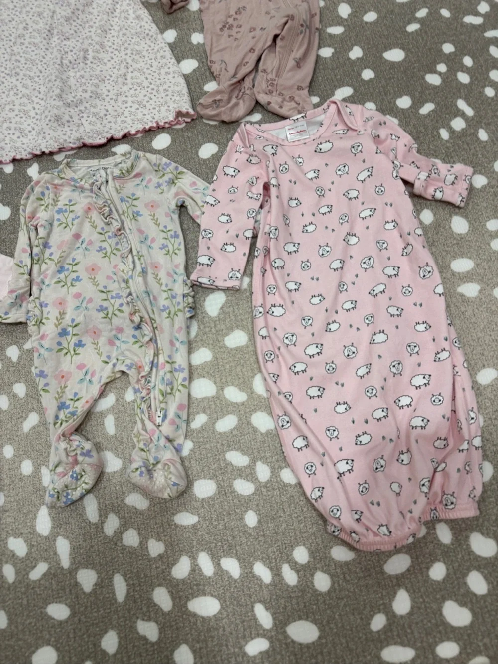 Lot of 6 pima bamboo newborn baby girl footies gown teddy bear lambs mittens